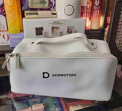 Dermstore Bolsa de Viagem Cosmética Vinil Branco Zíper Top Estojo de Maquiagem FLAT LAY 10x5x5 NOVA - Imagem 1 de 4
