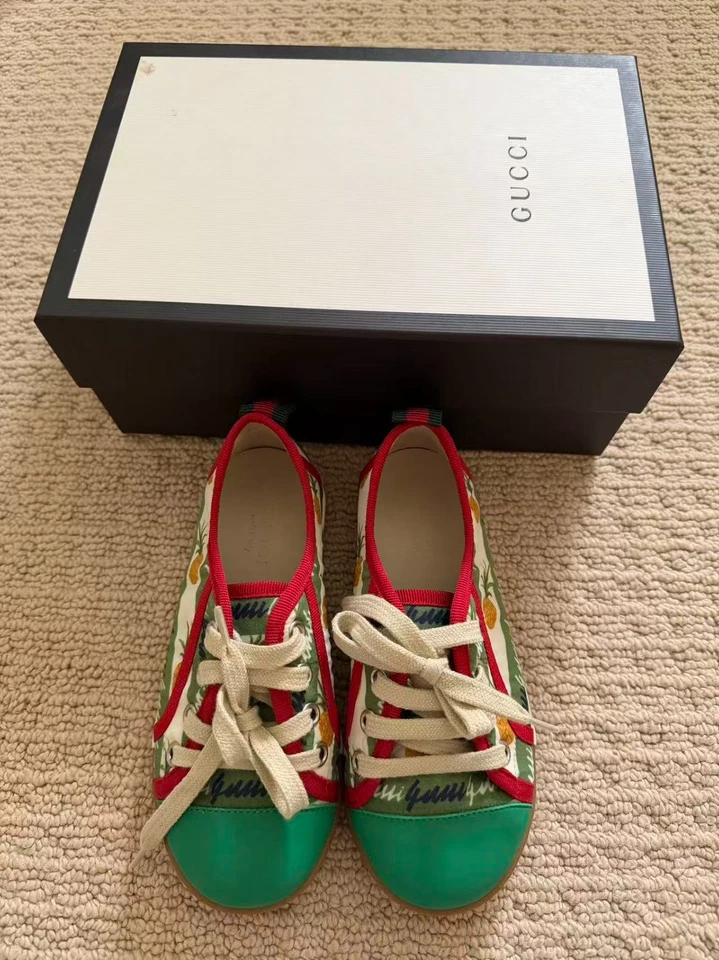 Gucci Kids Pineapple Print Sneakers Size 28 Green Red Canvas Shoes with Box - Image 1 of 4