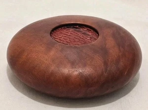 Rare Tony Milsom Signed Trinket Bowl Australian Karri Wood Emu Skin Inst ~  5"W - Picture 1 of 4