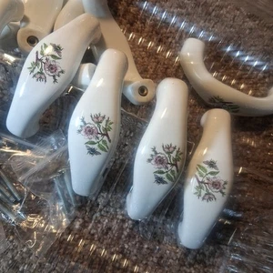Vintage Porcelain Drawer Pulls Floral Pattern W/ Hardware - Picture 1 of 6
