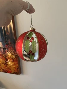 DEPT 56 mundgeblasene Glas Jumbo Kugel Glitzer bemalt Stechpalme Weihnachtsschmuck - Bild 1 von 8