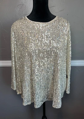 Alfani Women's Top Size L Beige & Sparkles Holiday Party NWT - image 1 of 4
