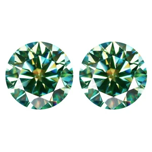 1.83 Ct IF  [2Pcs Pair]  Brilliant Round Cut 6.5 MM Aqua Blue Green Moissanite - Picture 1 of 5