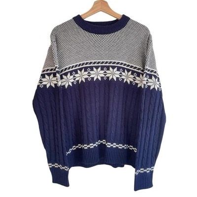 Suéter Tejido Copo de Nieve Vintage JCPenney Azul Marino Blanco M Foto 1 de 4