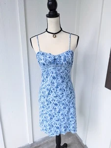 Vintage Y2K Sweetheart Baby Blue Strappy Floral Cottagecore Minidress Xs - Picture 1 of 5