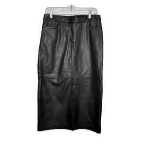 Mango 100% Schafsleder Midi Rock Frontschlitz schwarz Größe M - Bild 1 von 8