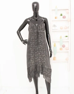 ELISA CAVALETTI Dress Grey Embroidered Lace Layered Hem Strappy Asymmetric M - Image 1 of 4