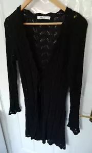 Top cardigan M&CO S nero stile uncinetto cravatta lunga davanti Boho Lagenlook anni 90 Y2K - Foto 1 di 11