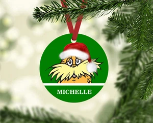 LORAX SANTA HAT PERSONALIZED NAME METAL CHRISTMAS ORNAMENT GIFT TAG DR SEUSS - Picture 1 of 1