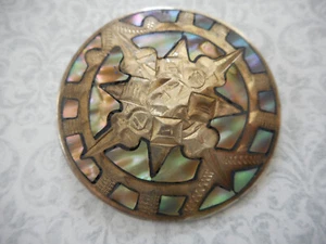 Broche colgante de abulón con incrustaciones de ley vintage Plata De Jalisco 20N82 - Imagen 1 de 5