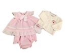 Baby girls dress cardigan socks white bow to fit Premature Preemie 5-8 lb
