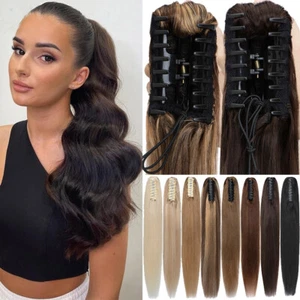 Ponytail Extension Claw on Clip In Real Remy Human Hair Wrap Pony Tail Thick - Picture 1 of 44