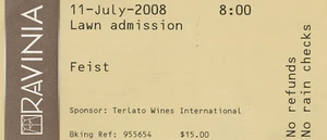 feist july 11 2008 Highland park IL Ticket Stub Ravinia B1 - Picture 1 of 4