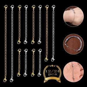 12Pcs Silver & Gold Stainless Jewelry Steel Necklace Bracelet Extender Chain Set - Picture 1 of 11