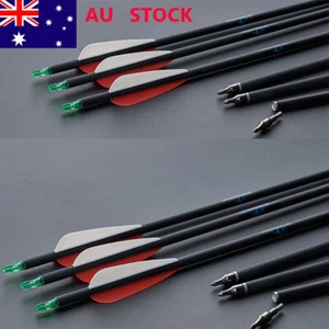 48pcs 30inch Carbon Arrows Hunting Arrows Spine 500 For Compound Recurve Bow AU - Picture 1 of 17