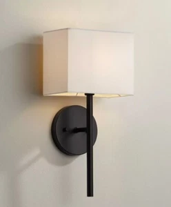 Aplique de pared moderno Favreau negro cableado 8" accesorio rectangular lino - Imagen 1 de 7