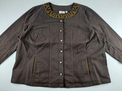 NEW Quacker Factory 3X Brown Jacket Gold Black Rhinestone Studded Jean Denim W3 - Image 1 of 4