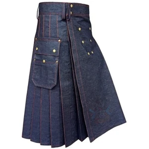 Scottish Blue Denim Kilt Utility Handmade Kilts For Men Brand New Kilts - Bild 1 von 5
