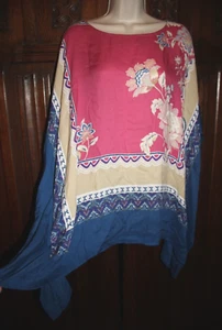 Chicos poncho top L/XL NEW 89.50 msrp blue ivory pink floral boho resort - Picture 1 of 8