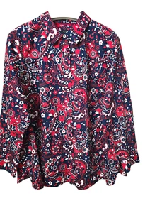 Talbots Plus Petite Floral Paisley LS Button Blouse 3xP Red White Blue Mod Boho - Picture 1 of 18