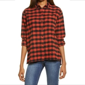 Madewell Buffalo Check Oversize Flannel Ex-Boyfriend shirt red black new XS - Picture 1 of 6