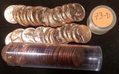 1973-D Lincoln Penny Cent Roll - Gem BU Red - from huge hoard of 1000s of rolls - Image 1 of 2
