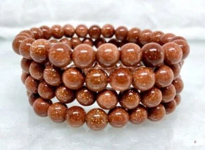 4 Pcs Natural 8mm Gold Sndstone Round Gemstone Beads Elastic Bracelet 7.5" AAA+ - Picture 1 of 4