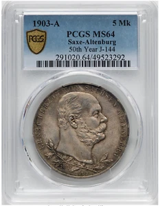 GEM! Saxe-Altenburg 5 mark 1903, PCGS MS 64, 50th Anniversary - Reign of Ernst I - Picture 1 of 2