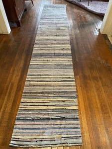 LONG Antique Swedish Hand Made Rag Rug (26x140inches) 1920s - Picture 1 of 3