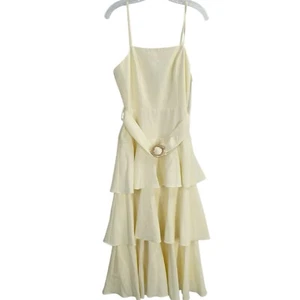 Mac Duggal Ieena NWT Ruffle Tiered Buckle Detail Dress in Cream Size 8 - Picture 1 of 16