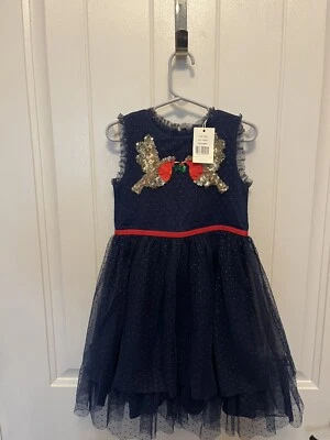 Nuevo con etiquetas Vestido Mini Boden Navidad Pájaros En Secuencia, Tul Azul Marino Talla 3-4 Niño Pequeño Foto 1 de 4
