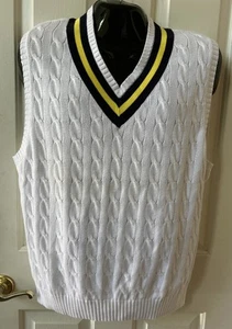 Polo Ralph Lauren Men’s XL Cable Knit White Sweater Vest V Neck Tennis Cricket - Picture 1 of 9