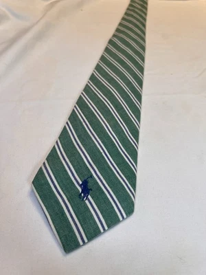 Polo Ralph Lauren vintage a rayas verdes y blancas con logotipo de caballo corbata Foto 1 de 3
