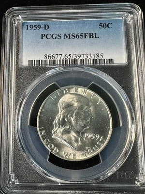 1959-D Franklin Half Dollar PCGS MS65FBL   MS 65 FBL   Full Bell Lines   #3185 - Image 1 of 2
