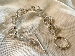 Pulsera de eslabones de anillo redondo de plata de ley .925 7,5 - Imagen 1 de 5