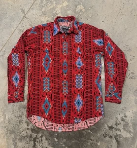 Vintage Wrangler Brushpopper Aztec Print Western Cowboy Button Up Shirt 16/34 - Picture 1 of 7