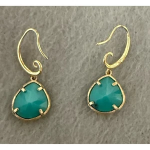 Teardrop Turquoise Earrings Gold Tone Dangle Drop Hook Boho Women's Jewelry - Picture 1 of 2