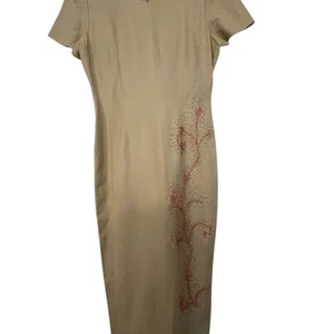 Vestido Donna Morgan De Colección Lino Floral Bordado Beige 10 Hasta la Rodilla Oficina Sirena - Imagen 1 de 20