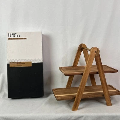 Macy Blackwell x Short Stories Acacia Wood App Tray 2-Tier Serving Stand - Image 1 of 4