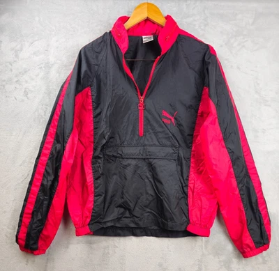 Vintage Puma Red Black 1/4 Zip Up Track 100% Nylon Windbreaker Jacket Medium 80s - Image 1 of 4