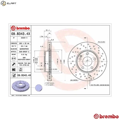 2x BRAKE DISC 09.B343.4X FOR MERCEDES-BENZ B-CLASS/Sports/Tourer A-CLASS 1.8L - Image 1 of 4