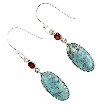 Brincos de prata 925 turquesa natural Morenci mina e granada joias E-1002 - Imagem 1 de 4