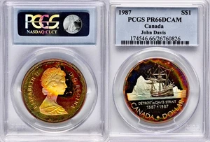 1987 CANADA John Davis Canadian Silver Dollar PCGS PR66DCAM Rainbow Toned - Bild 1 von 5