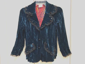 Alberto Makali Velvet Green Beaded Collar Trimmed Lined Jacket Size Small - Picture 1 of 8