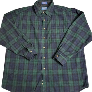 Camicia Pendleton lana flanella XL con bottoni verde blu tartan a quadri manica lunga - Foto 1 di 7