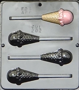 NEW 4 Cavity ICE CREAM CONE Chocolate Candy Plaster Clay Lolly Mold - Picture 1 of 1