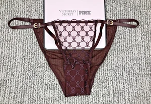 Victoria's Secret Very Sexy NWT XL Burgundy String Bikini Panty Mesh Logo Strap - Picture 1 of 10
