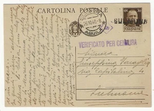 1940 Regno d'Italia - Cartolina postale 30 cent. con annullo Sulmona censura - Bild 1 von 1