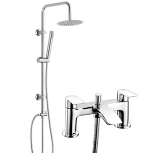 Grifo mezclador de ducha de baño cromado con kit de riel elevador rígido redondo de 3 vías cascada - Imagen 1 de 12