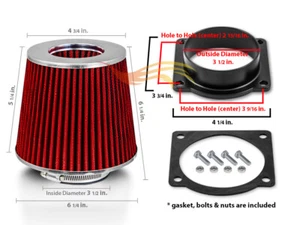 RED Cone Dry Filter + AIR INTAKE MAF Adapter Kit For Ford 96-01 Explorer 5.0L V8 - Picture 1 of 1